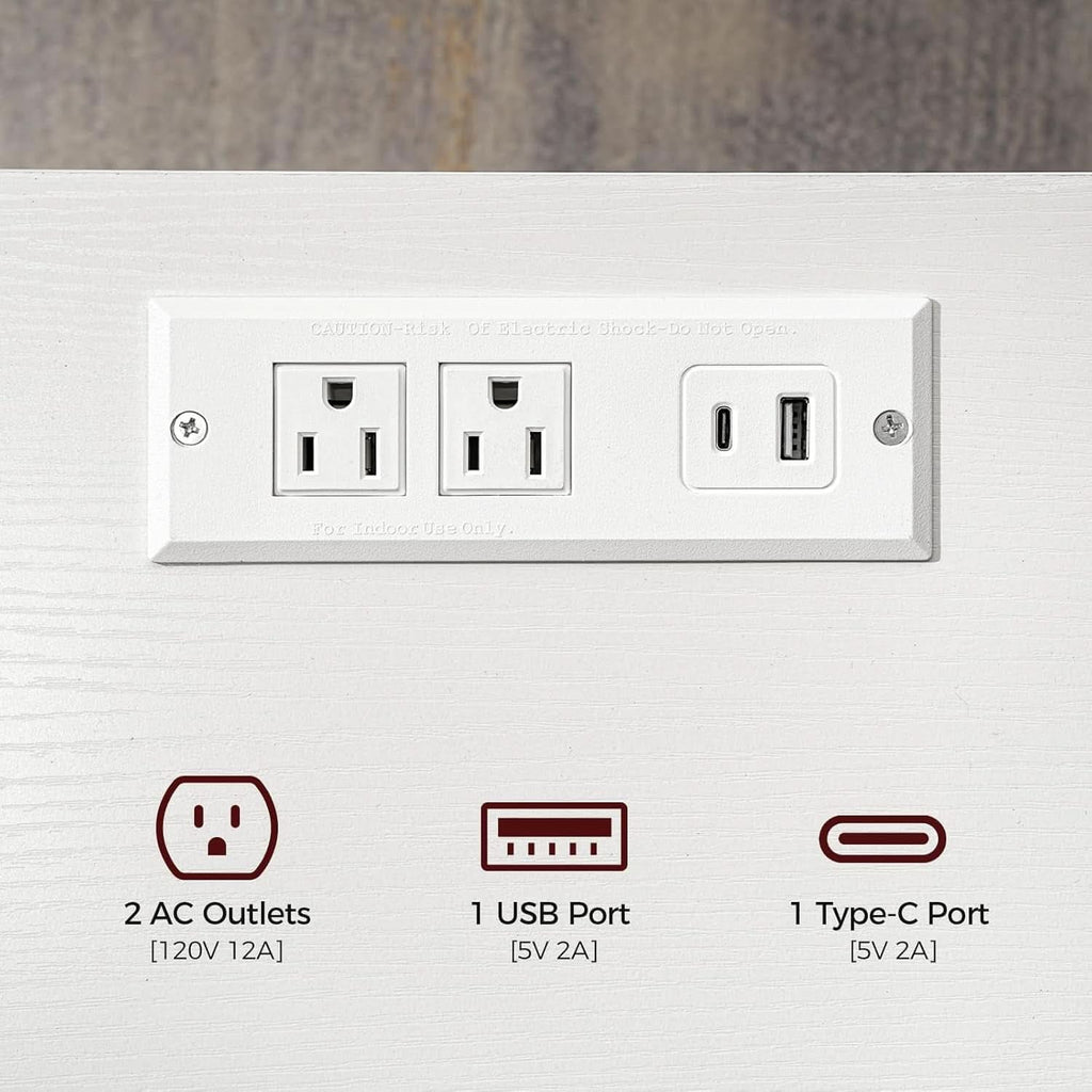 White Farmhouse Bedside Nightstand With USB Type C Ports