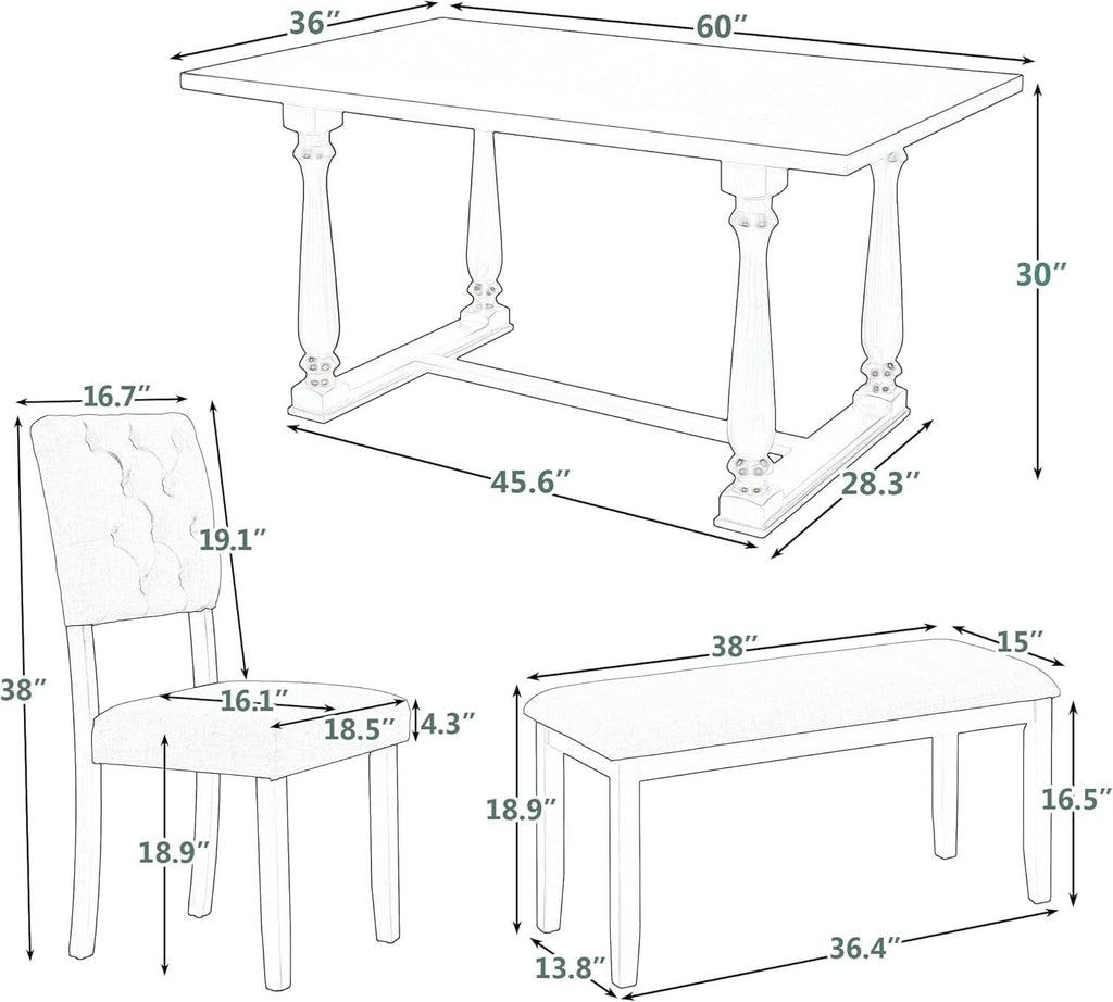 Six Person Premium Solid Wood Dining Table Set Bench