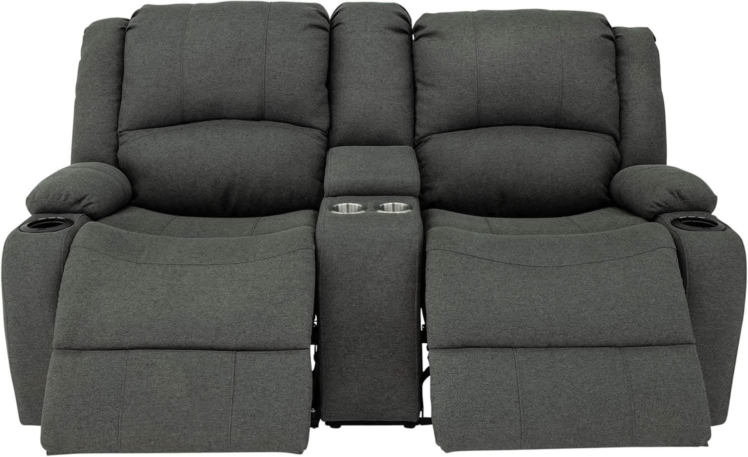 Powered Double Wall Hugger Recliner Sofa 67in Fossil Cloth