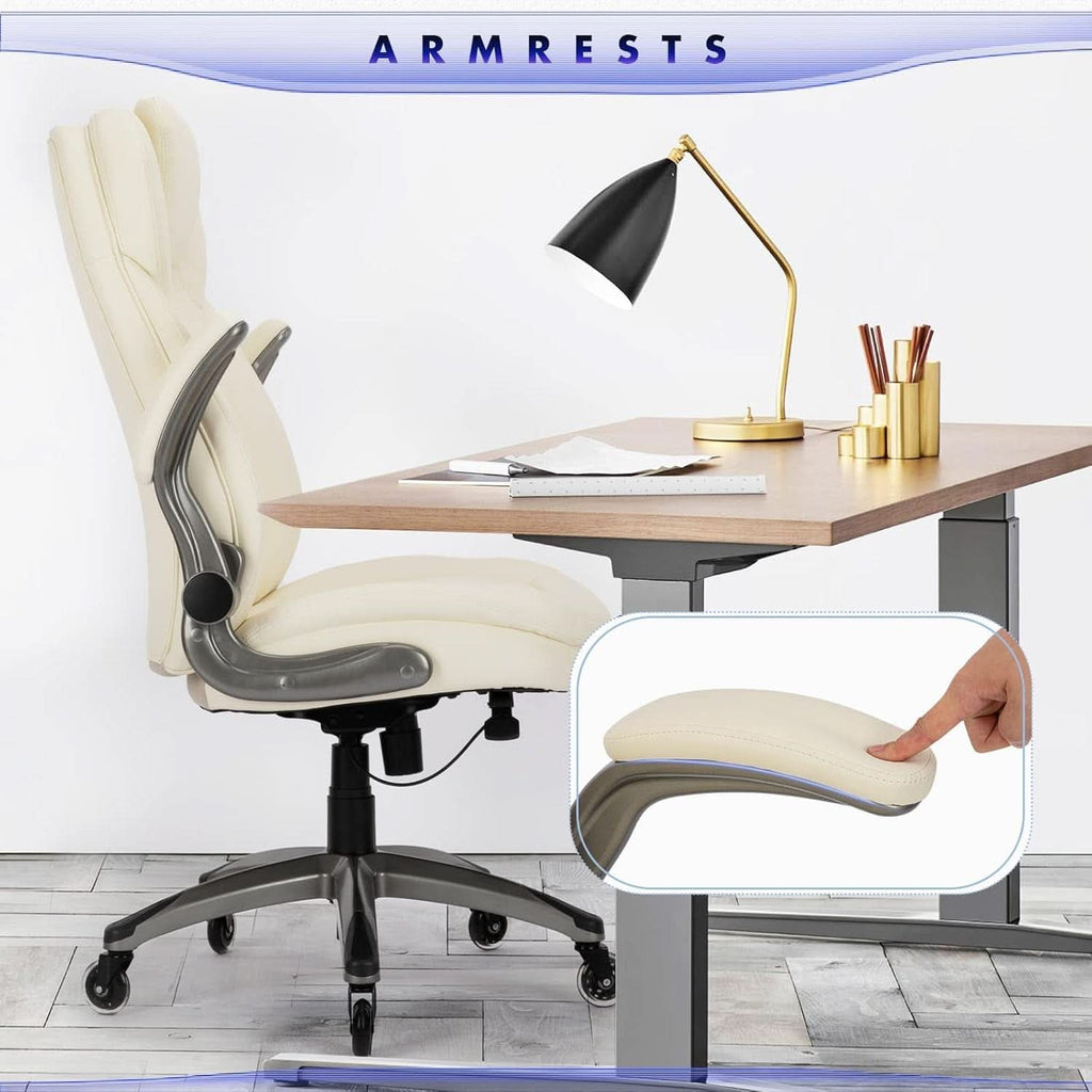 Ivory Ergonomic High Back Office Chair With Leather Seat