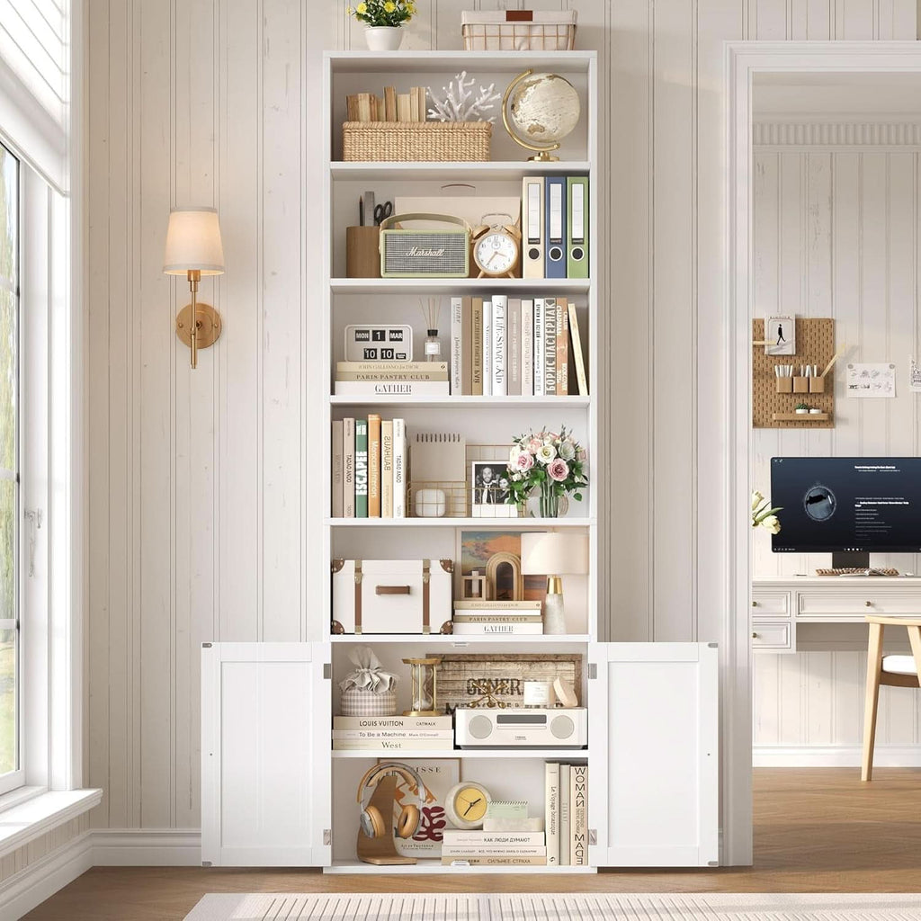 White 82 Inch Tall Bookcase Sturdy Elegant Contemporary