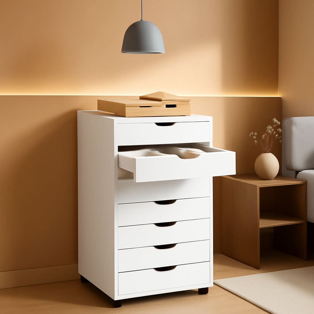 White 7 Drawer Storage Chest With Wheels For Home Office