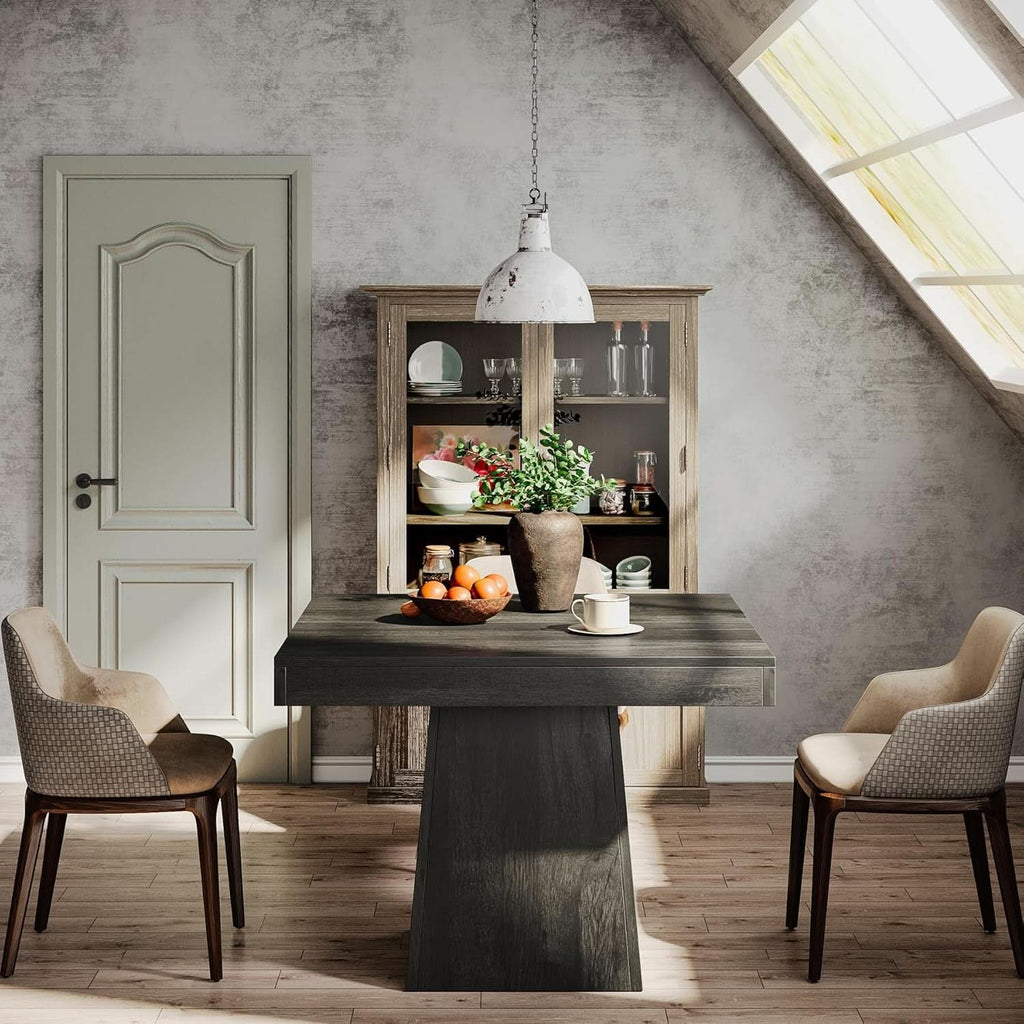 Gray Square Dining Table 31.5 Inch Waterproof Top Seats 4