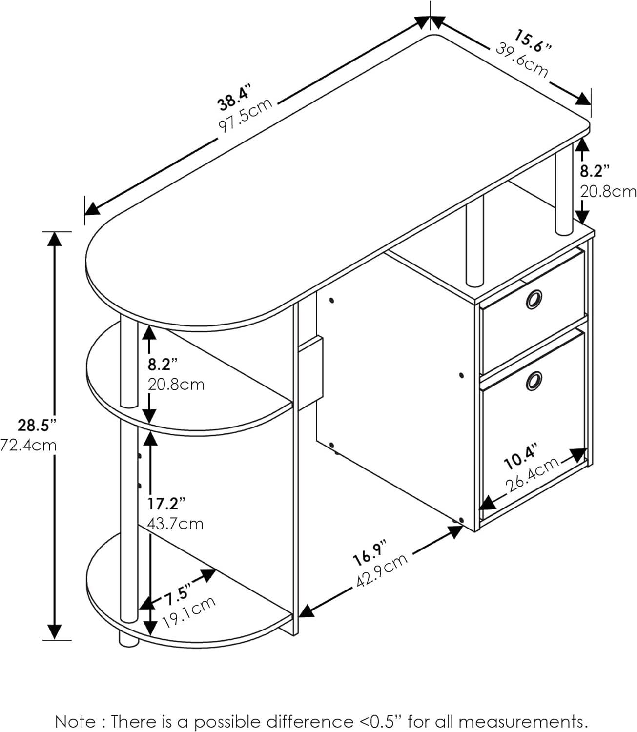 Jaya Simplistic Computer Desk White Oak With Storage