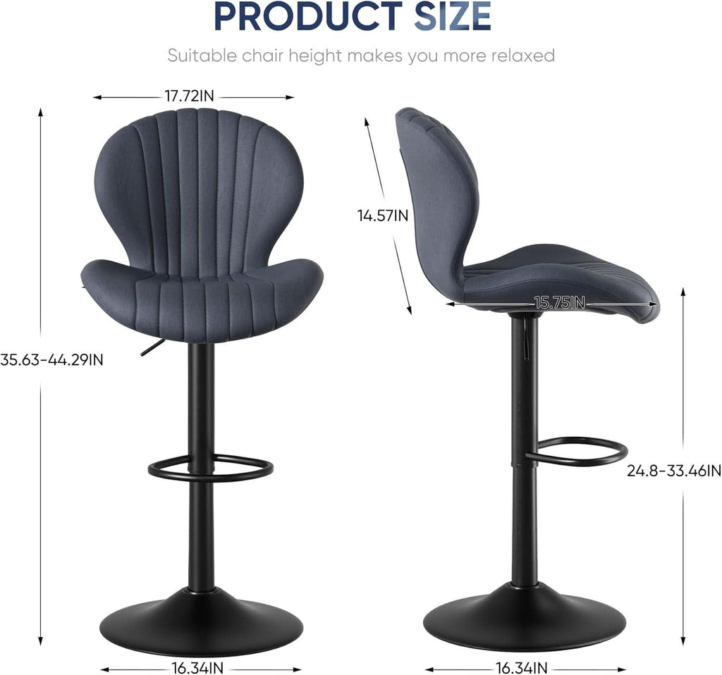 Three Swivel Bar Stools Counter Height High Back DarkGrey