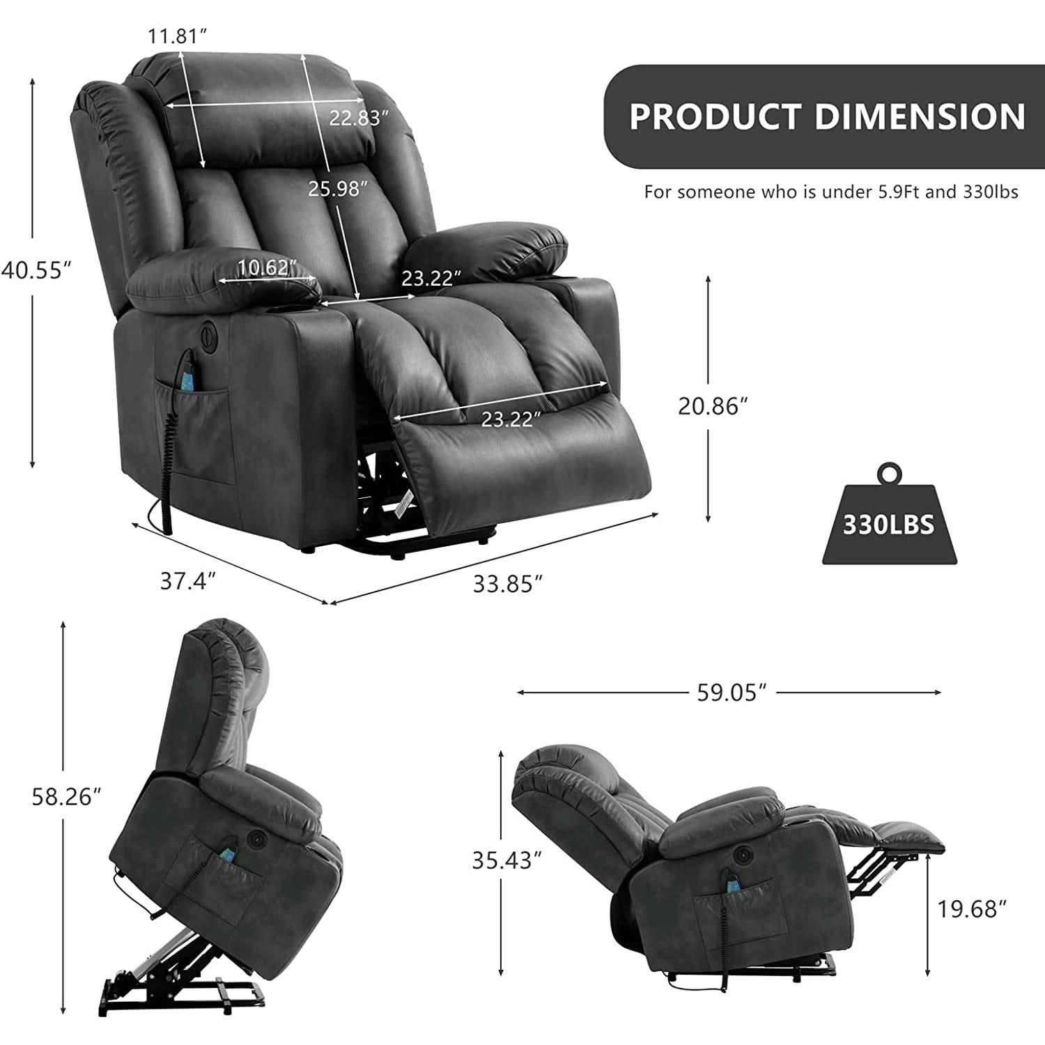 Electric Lift Recliner Chair For Seniors Grey Single Motor
