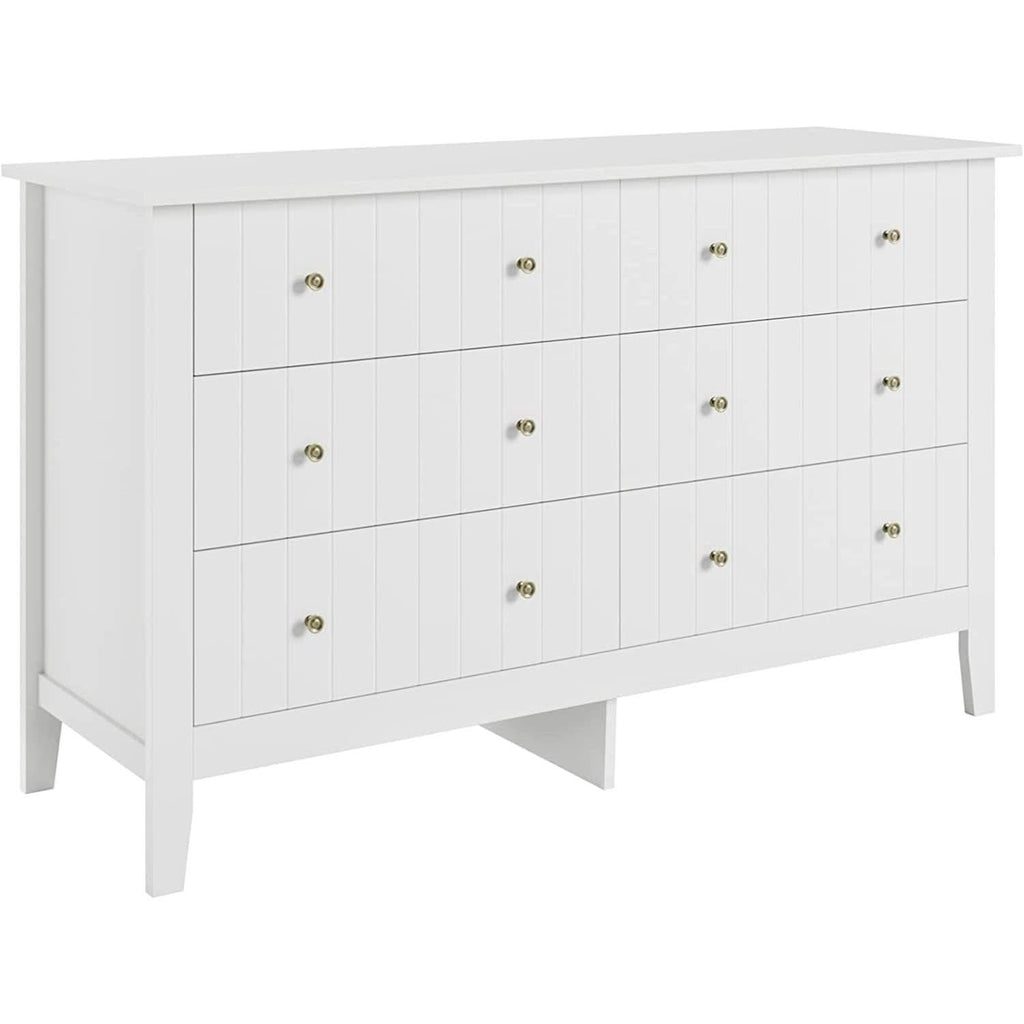 Modern White 52.4 Inch Wide 6 Drawer Dresser Chest Storage
