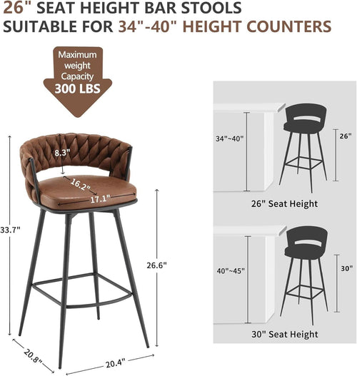 26 Inch Counter Height Bar Stools Set Of 4 With 180 Degree Swivel