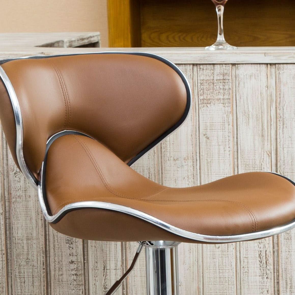 Masaccio Bar Stool Caramel Leatherette Adjustable Height