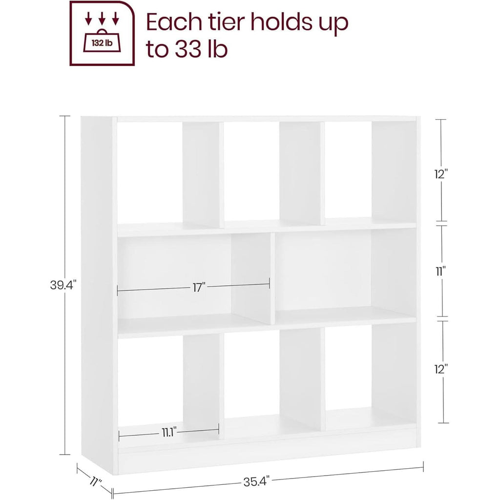 White Bookcase With 8 Open Compartments Freestanding Storage Shelf 11x35.4x39.4
