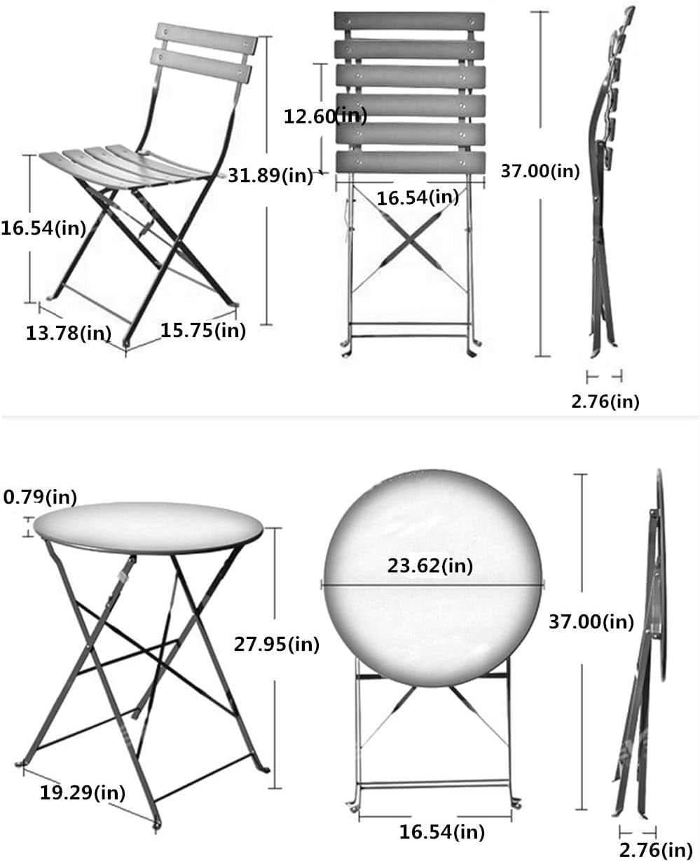 Peacock Blue 3 Piece Folding Bistro Set For Patio Garden