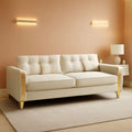 86 Inch Loveseat Sofa Set With Gold Metal Legs Beige Velvet Upholstery For Living Room