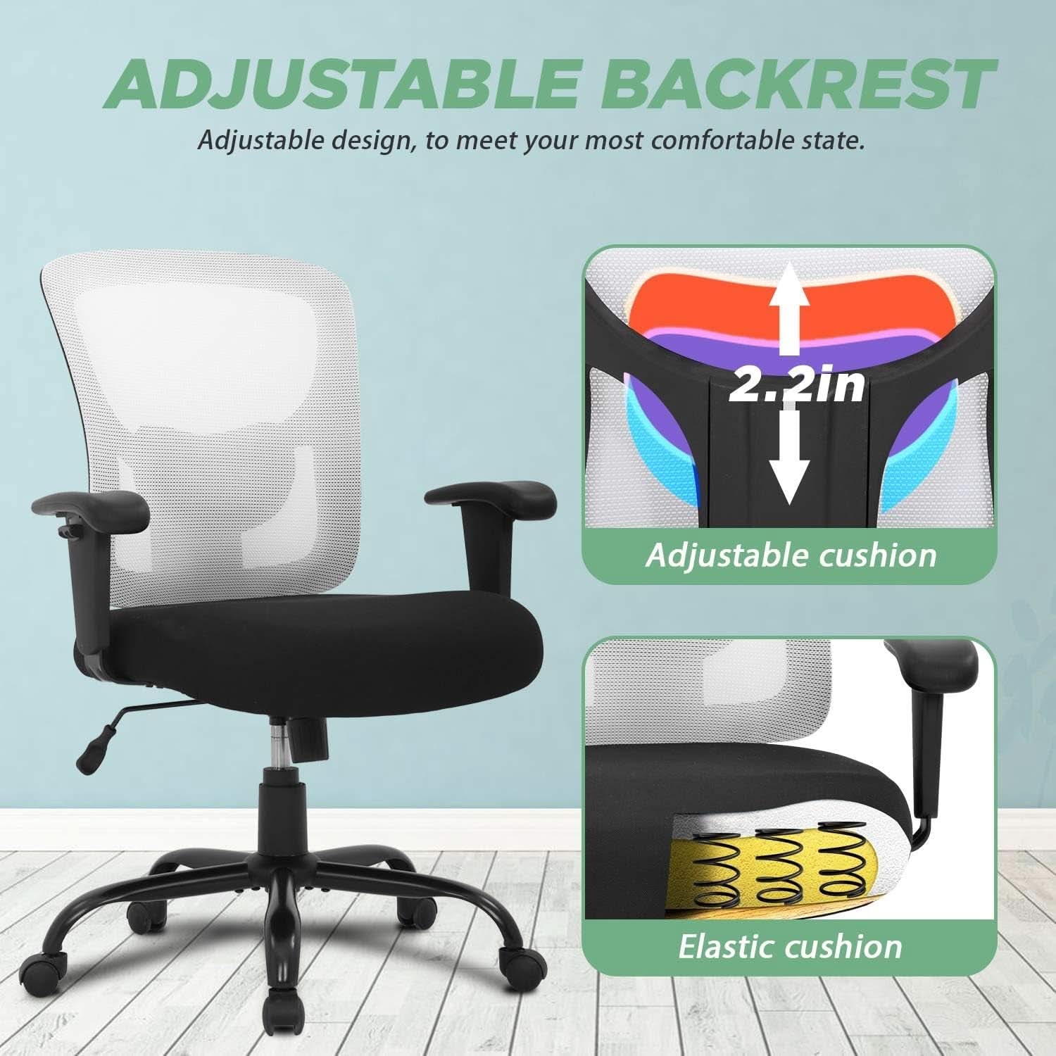 Big And Tall Office Chair 400 Lbs Capacity Adjustable Lumbar Support