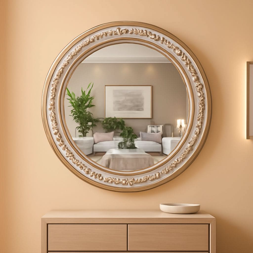24 Inch Round Wood Bathroom Mirror Rustic Farmhouse Frame