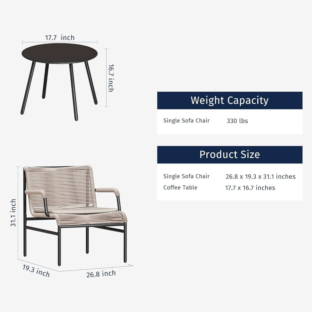 Modern 3-Piece Outdoor Bistro Set with Wide Chairs