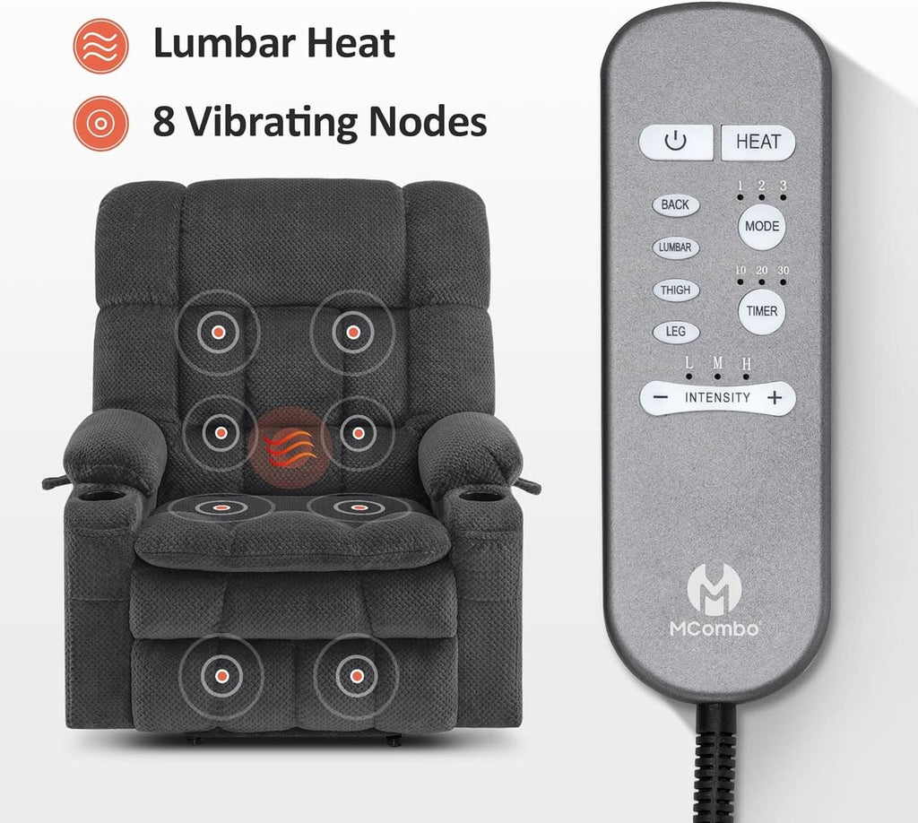 Dark Grey Wide Power Lift Recliner With Massage And USB