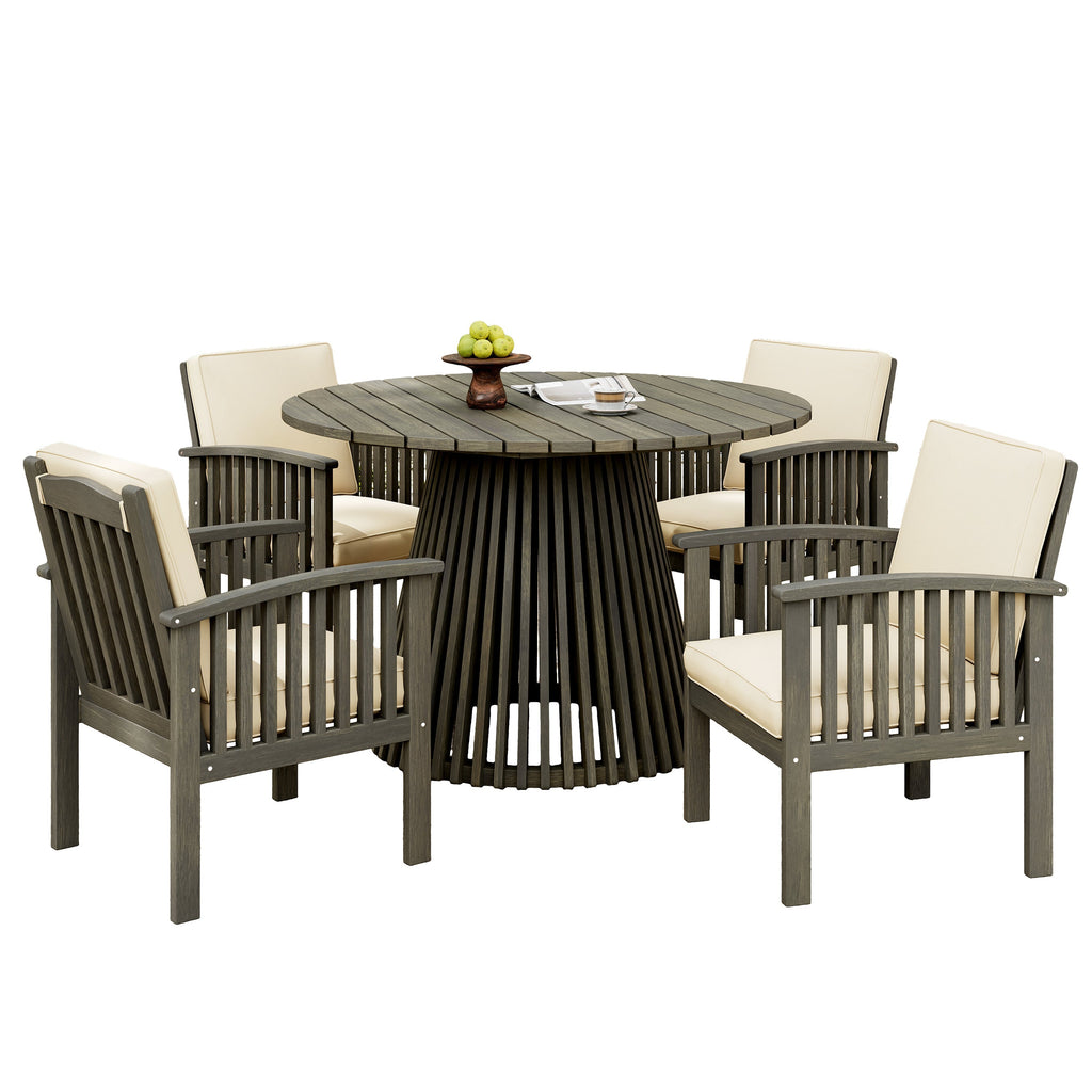 Patio Set Outdoor Acacia Wood Furniture Sets - Modern Club Chair Conversation Sets with Patio Dining Table