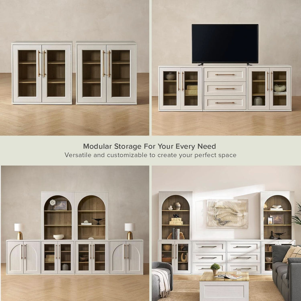 Two Tone Oakwood Acrylic Modular Buffet Cabinet Unit