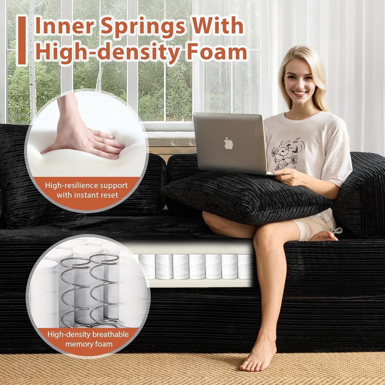 81 Inch Foldable Black Sofa Bed MemoryFoamContourPlus