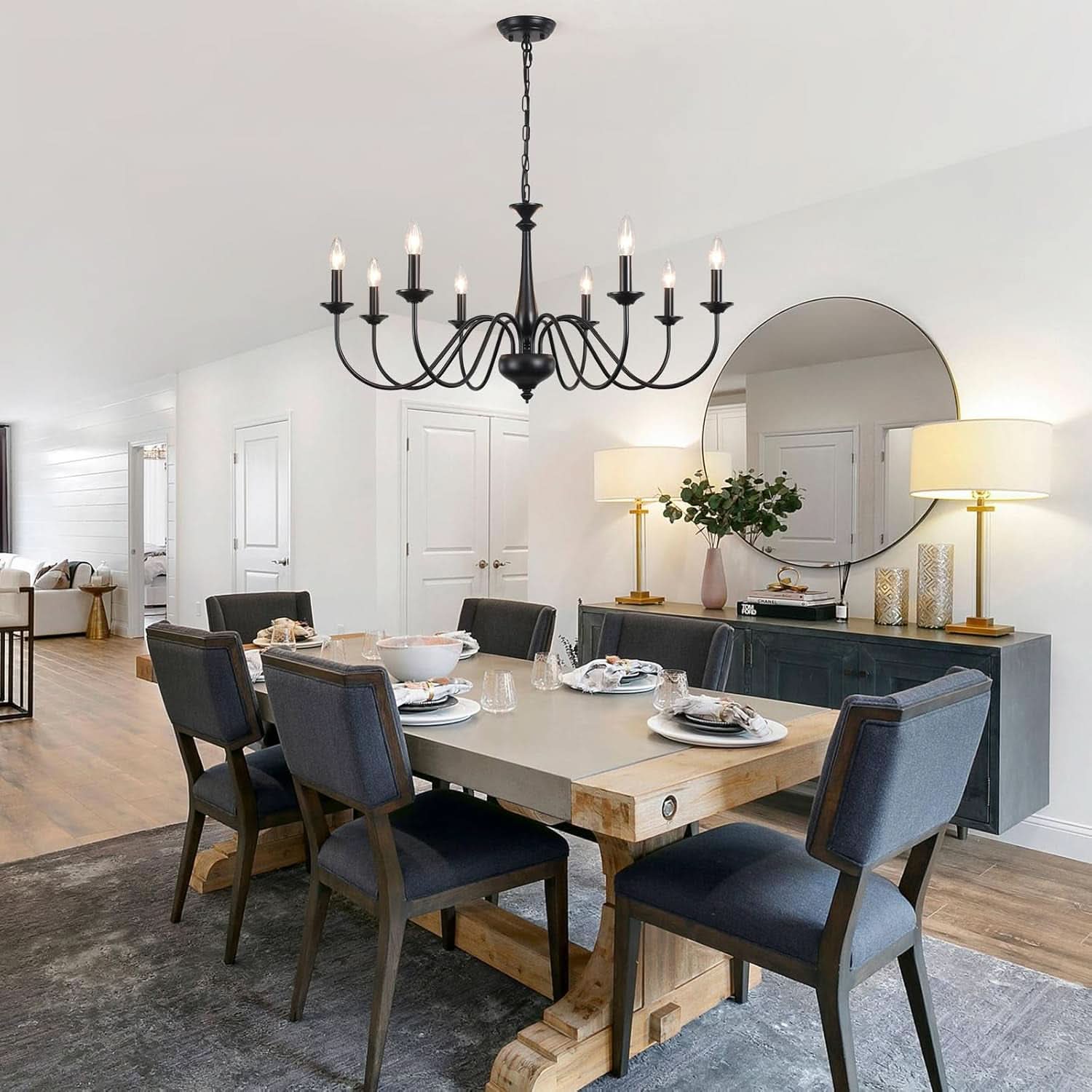 Eight Light Black Farmhouse Chandelier Ceiling Fixture