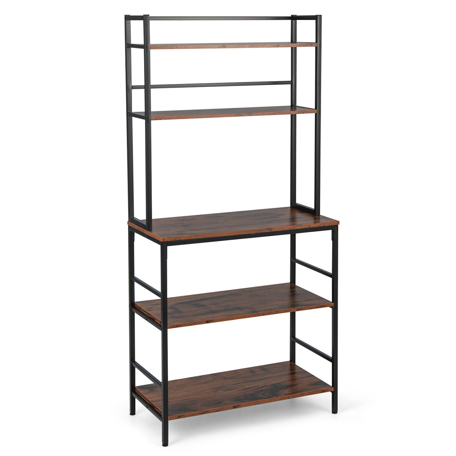 5-Tier Kitchen Bakers Rack with Hutch and Open Shelves-Rustic Brown