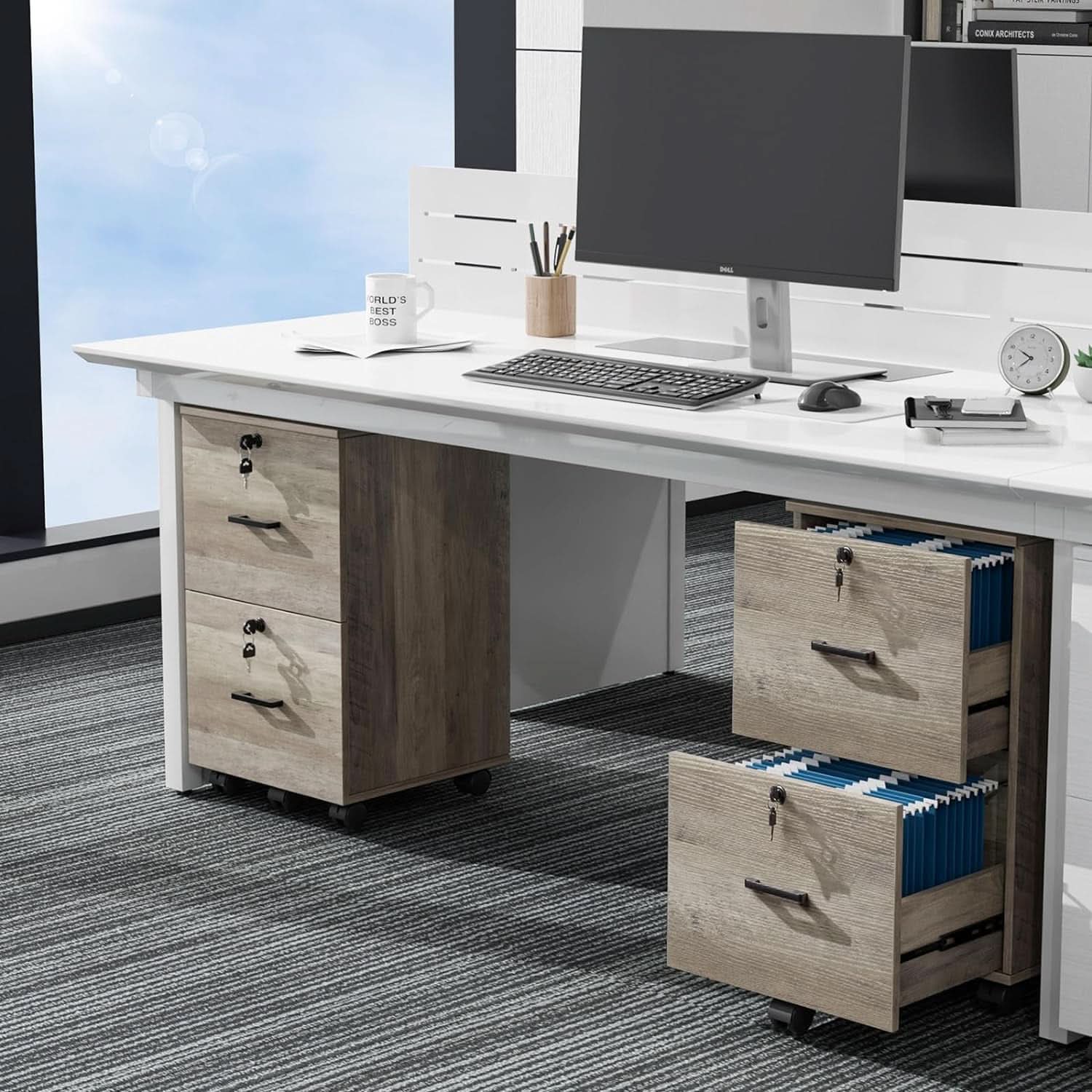 Rolling File Cabinet With Lock And Two Drawers For Letter Files
