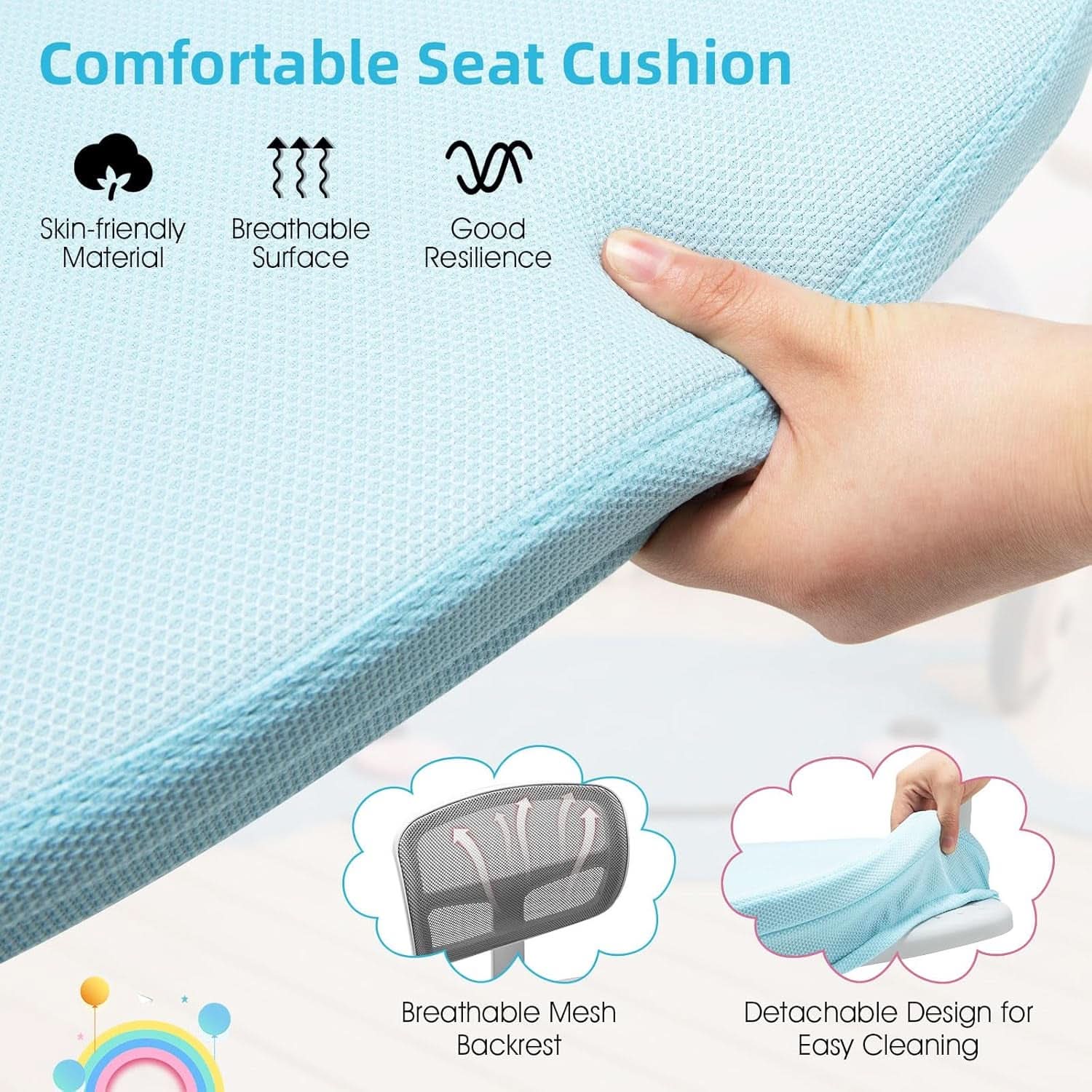 Ergonomic Kids Desk Chair With Lumbar Support Blue