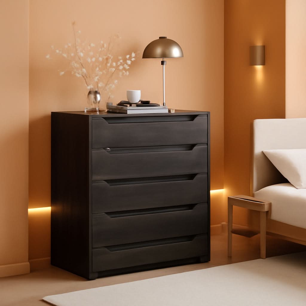 Modern 4 Drawer Dresser Walnut Finish For Bedroom Storage