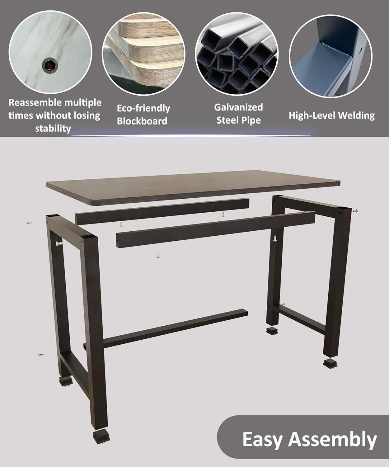 51 Inch Black Steel Computer Desk Heavy Duty 770 Lb