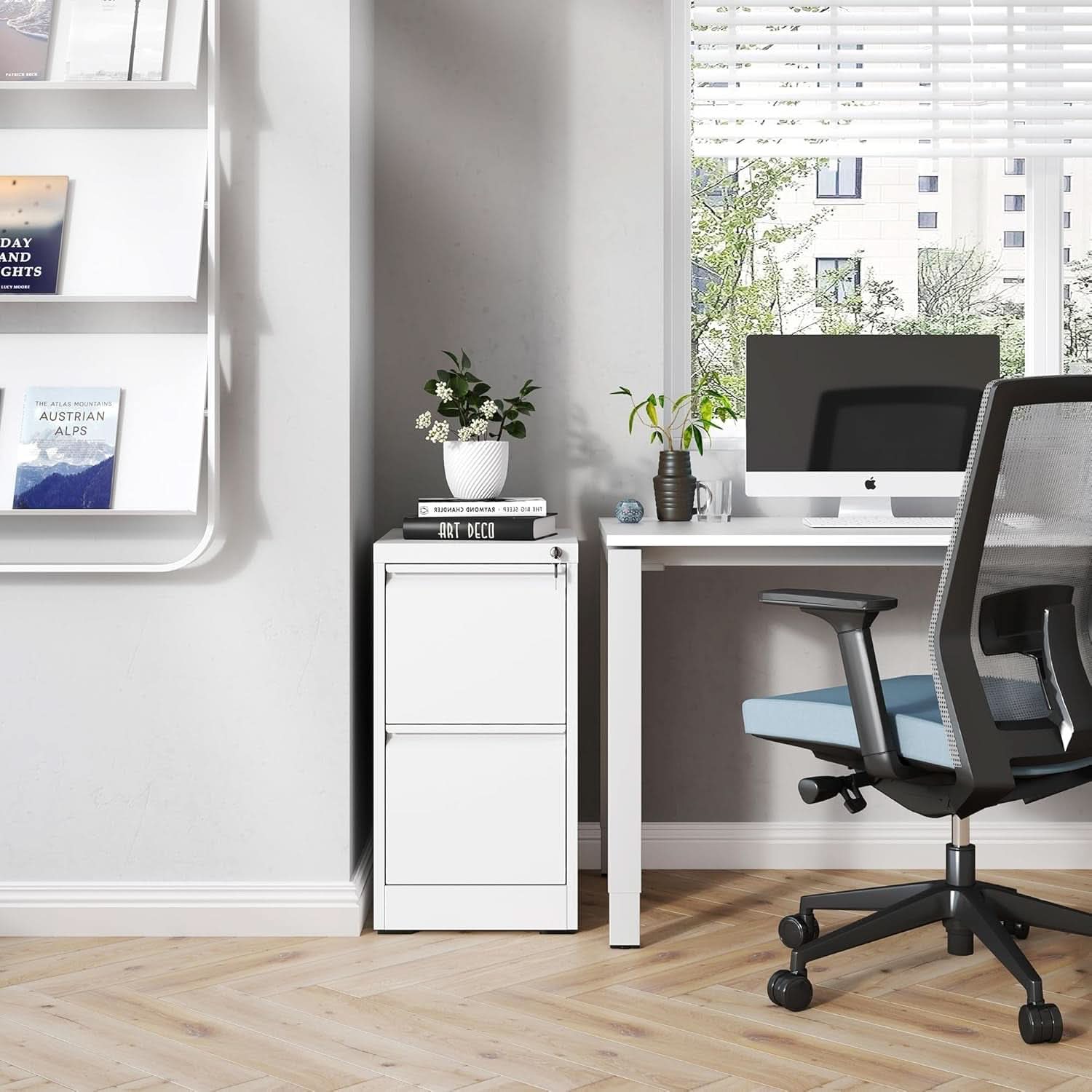 White 2 Drawer File Cabinet With Lock For Home Office Vertical Metal Filing Cabinet For Letter Legal A4 Files