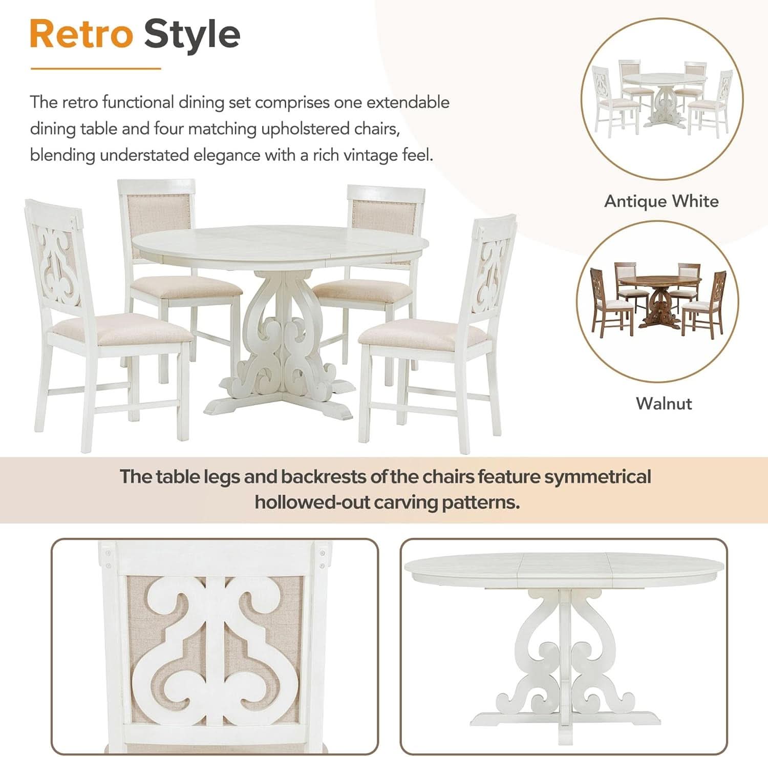 Round Solid Wood Dining Table Set Four
