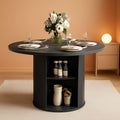 47 Inch Round Dining Table For 4 With Storage Shelf Black