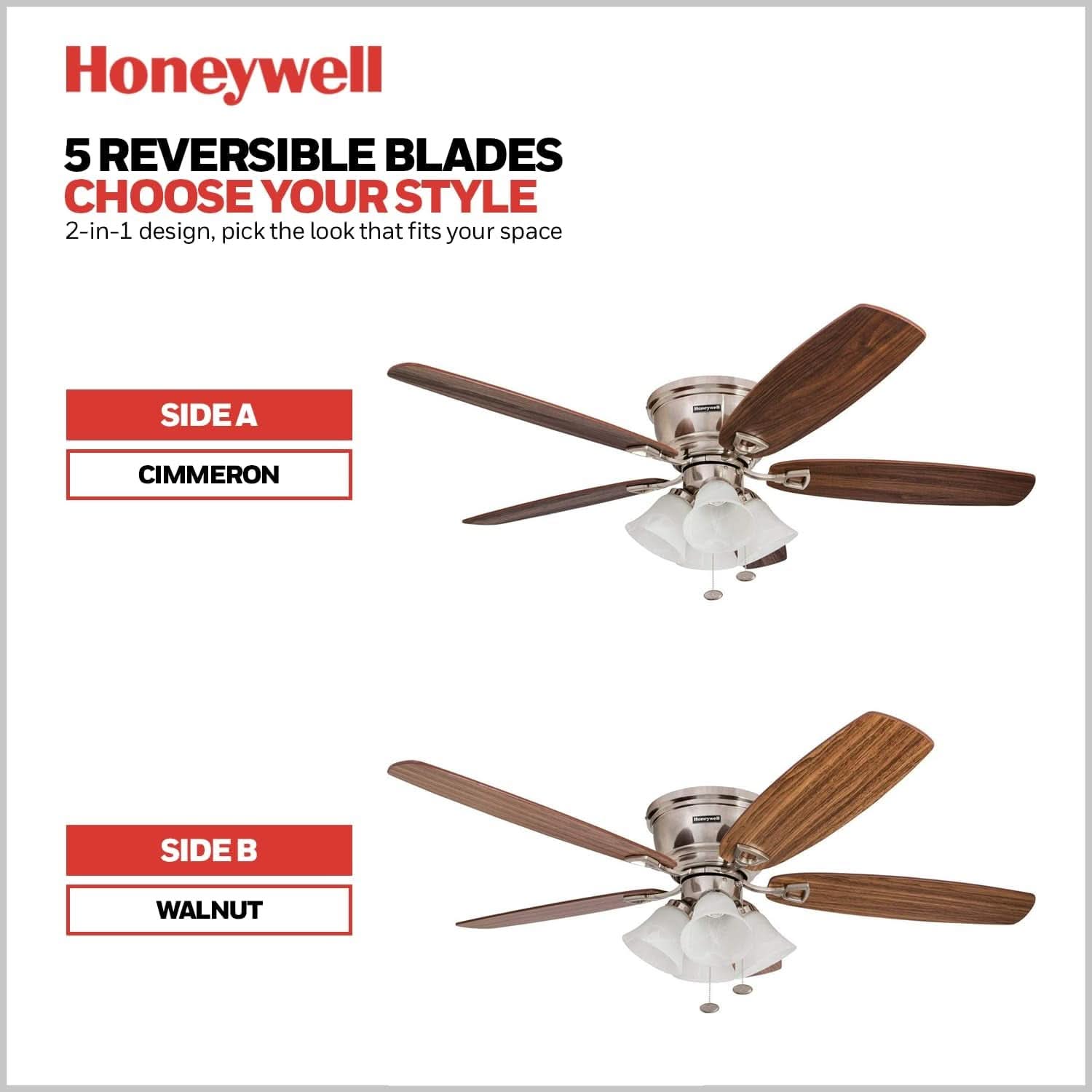 52 Inch Brushed Nickel LED Five Blade Ceiling Fan Light
