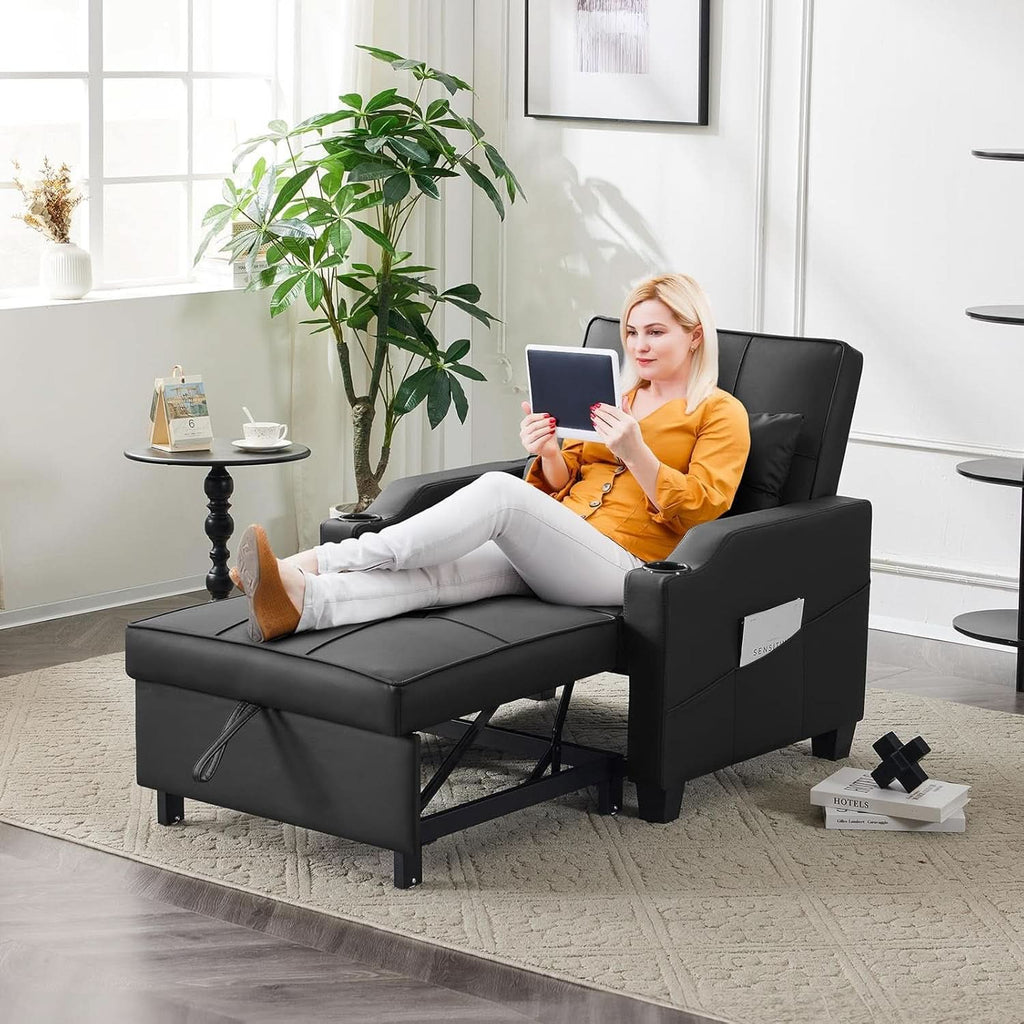 Black Multifunctional Sleeper Chair Sofa Bed Usb Ports