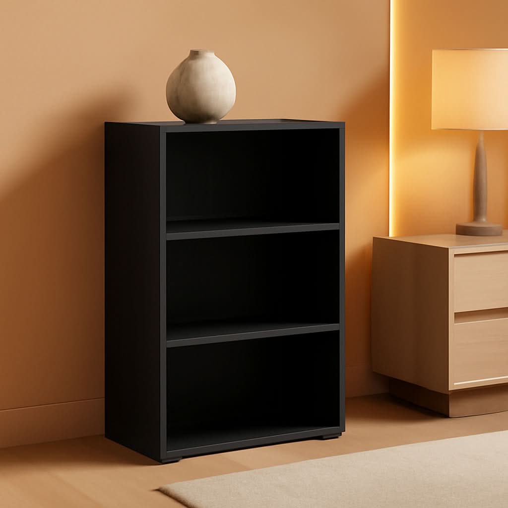 Luder 3 Tier Open Shelf Bookcase Blackwood Wood Finish