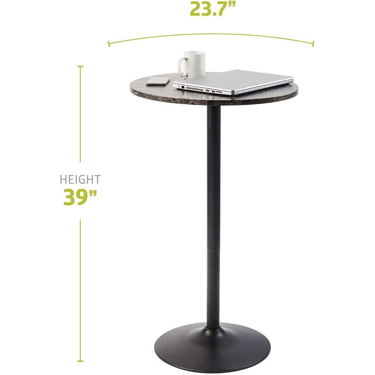 Round Bar Table With Faux Marble Top And Metal Base