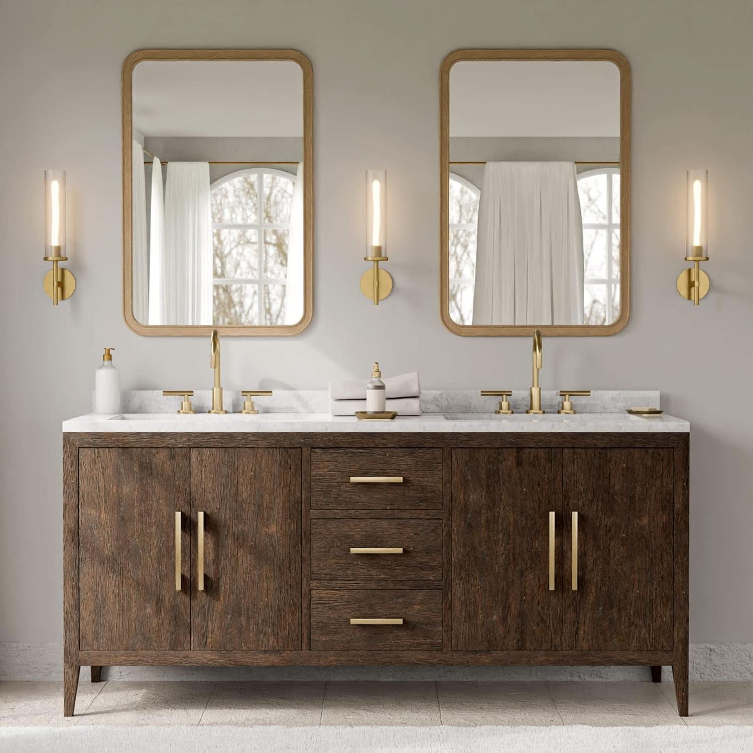 Wood Framed Bathroom Mirror 24x36 Inch Wall Mounted