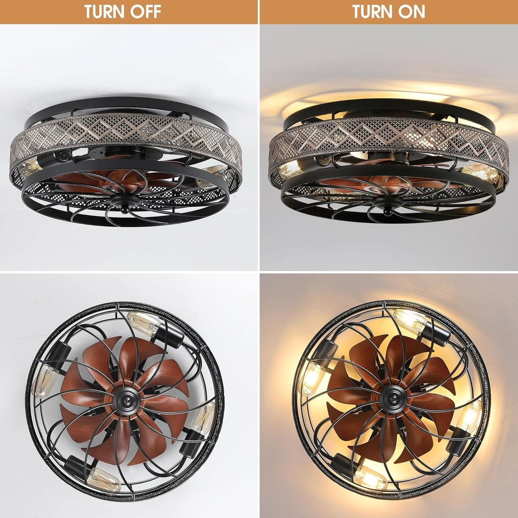 18 Inch Industrial Caged Ceiling Fan With Light Remote