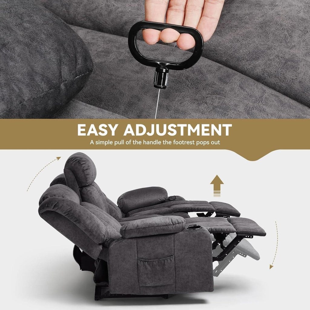 Premium Fabric Loveseat Manual Recliner With Bluetooth