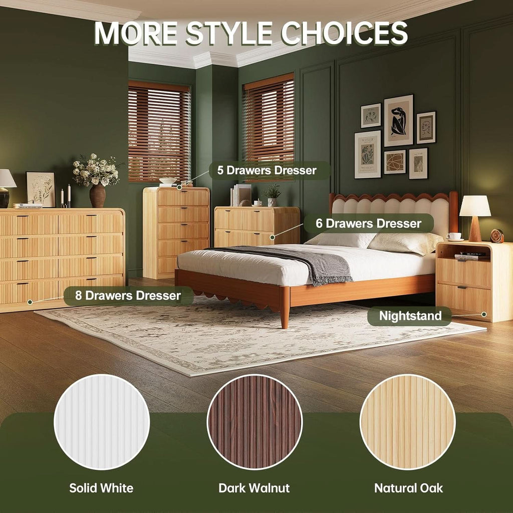 Natural Oak Fluted 8 Drawer Dresser 55 Inch Wide Bedroom