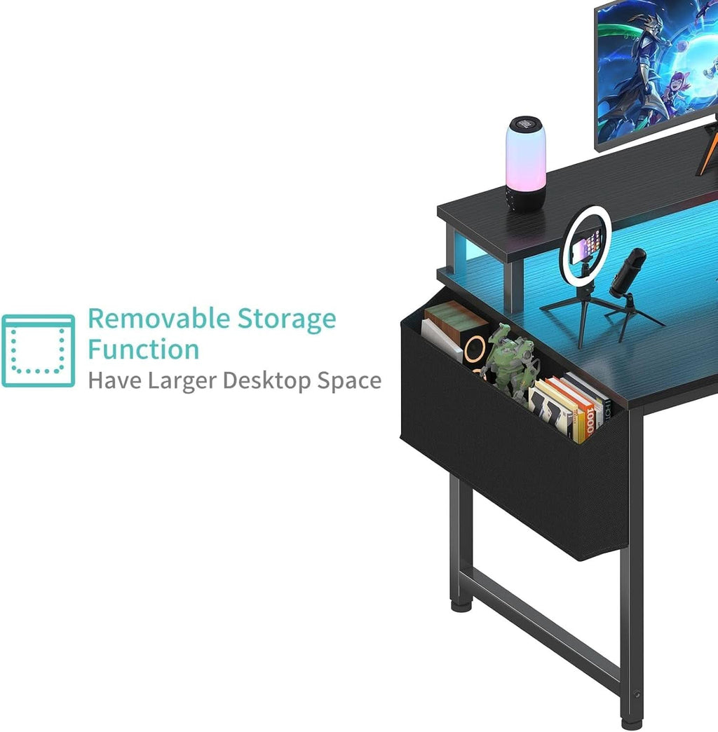 40 Inch Wide Gaming Desk With RGBLED Lighting Effects