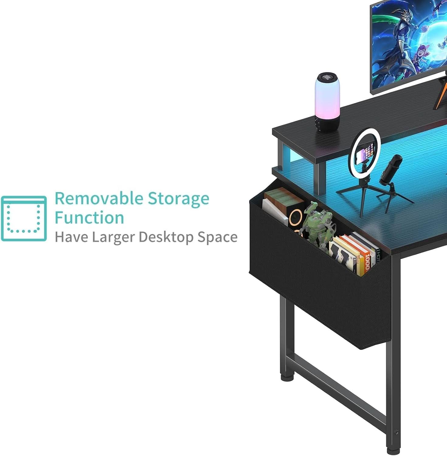 40 Inch Wide Gaming Desk With RGBLED Lighting Effects