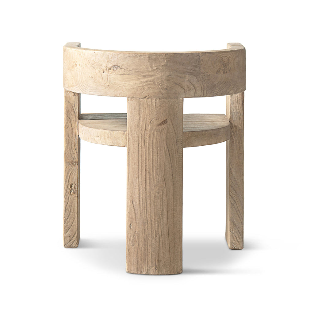 Soren Solid Reclaimed Elm Sculptural Accent Curved Dining Chair, Heritage Light Natural Brown