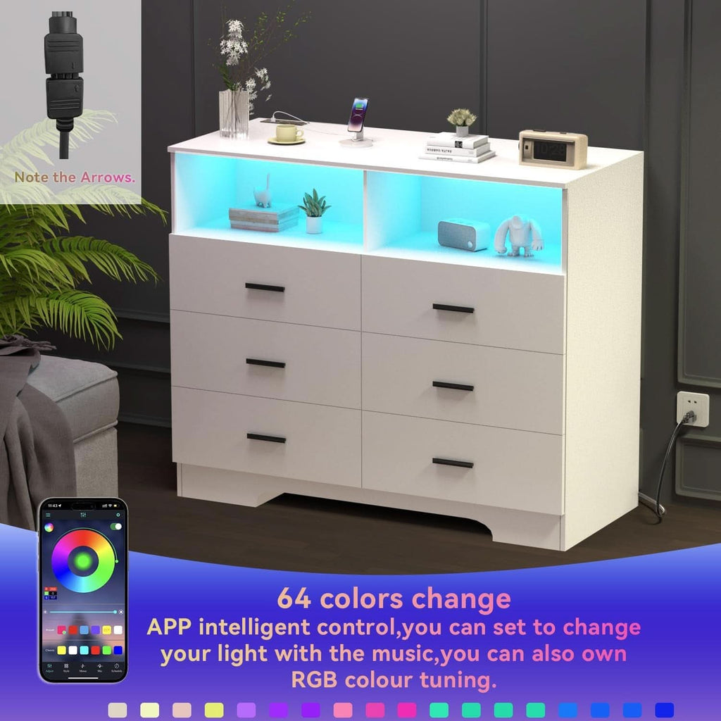 Tall White Six Drawer Dresser With Built In Power Outlets