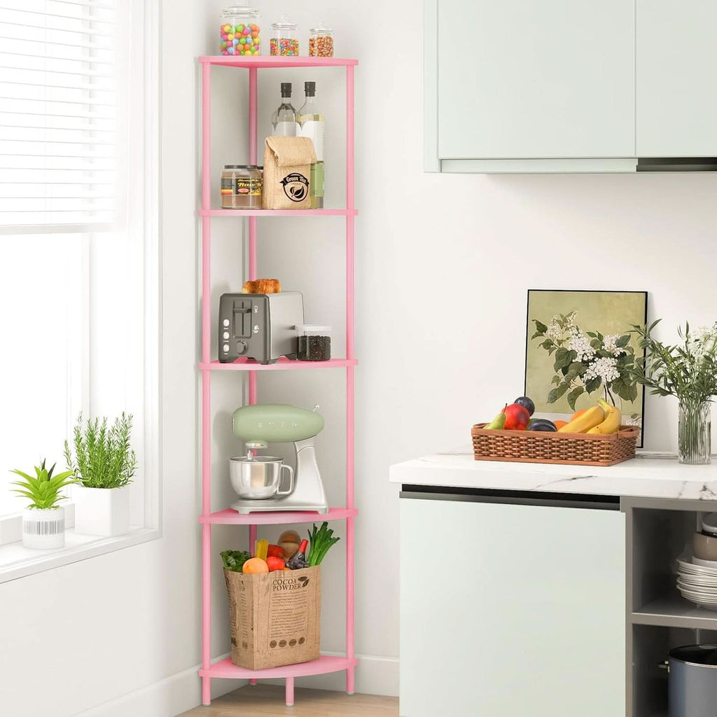 65 Inch Rustic Corner Shelf Stand 5 Tier Display Shelves
