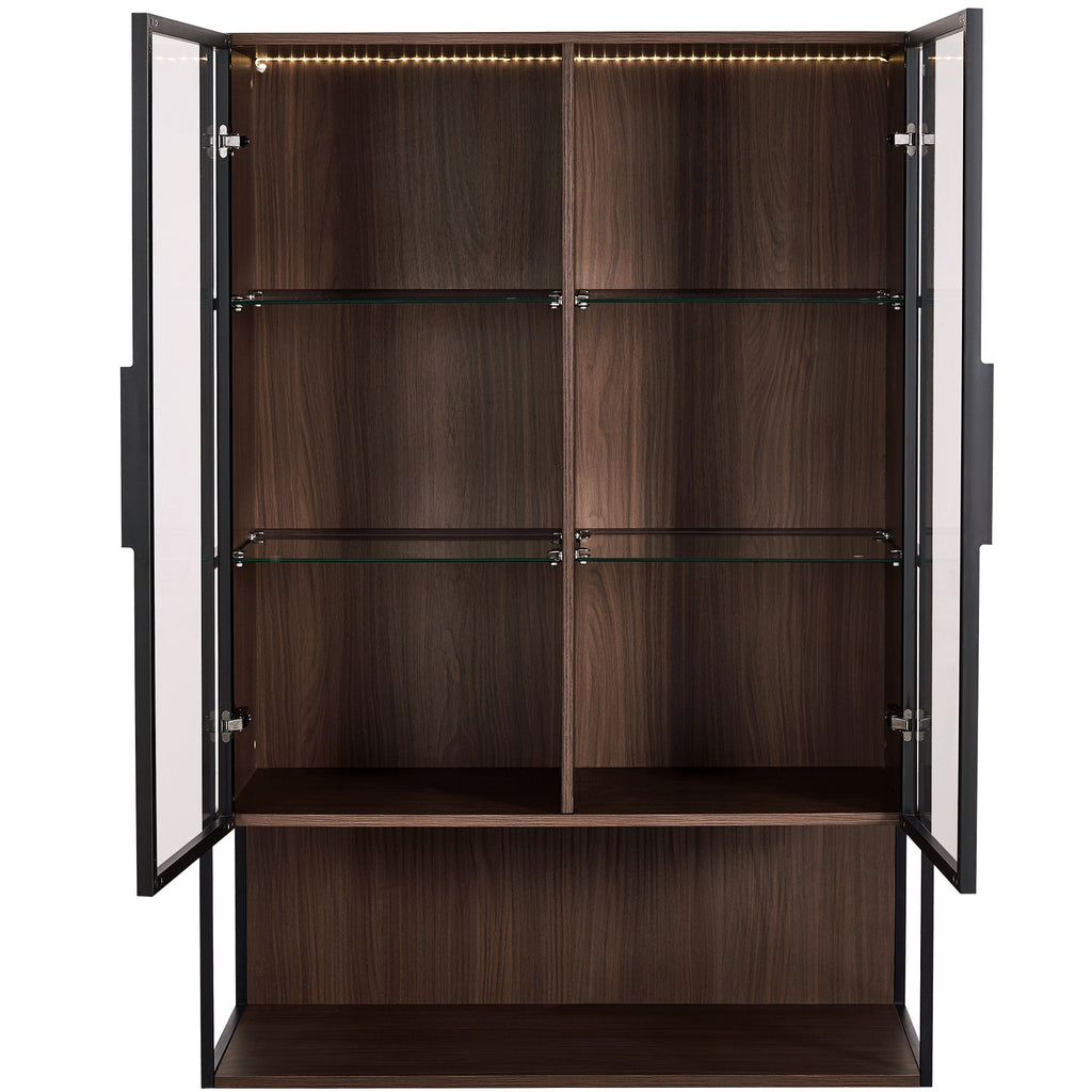 Modern Minimalist 51.2" Tall Lighted Display Cabinet with Tempered Glass
