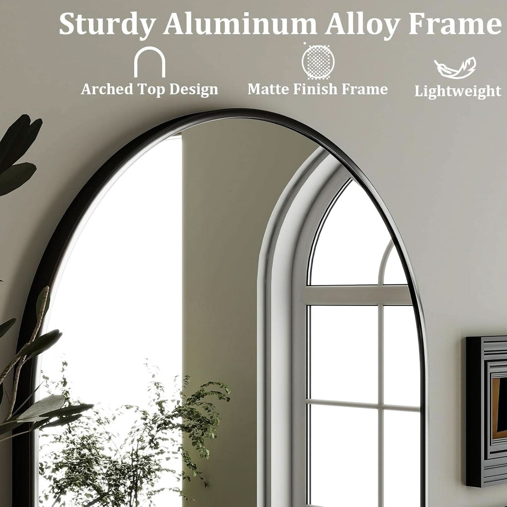 Arched Wall Mirror Black Metal Frame 24 By 36 Inches