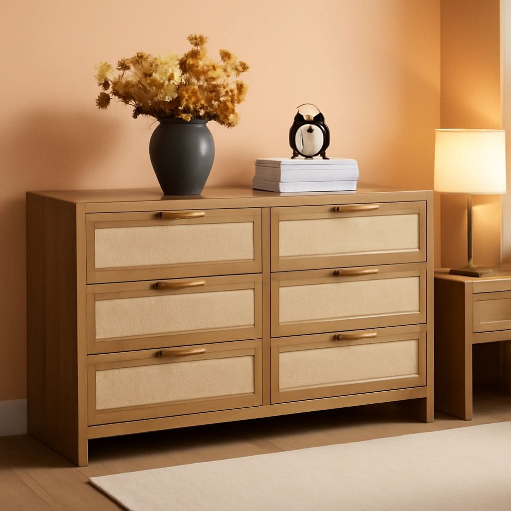Rattan Dresser FiftySixPointNineInches Wide Six Drawer
