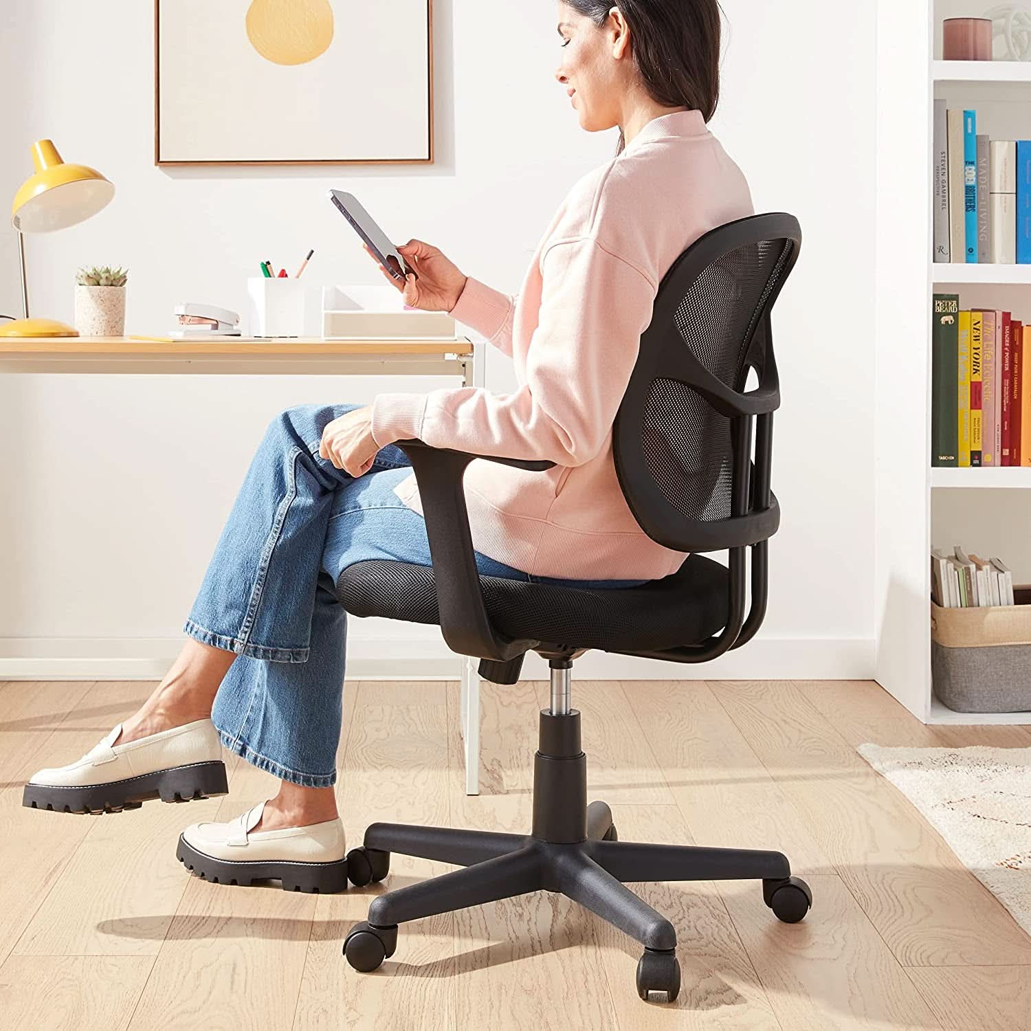 Mesh Mid Back Office Chair With Adjustable Height And 360 Degree Swivel Black