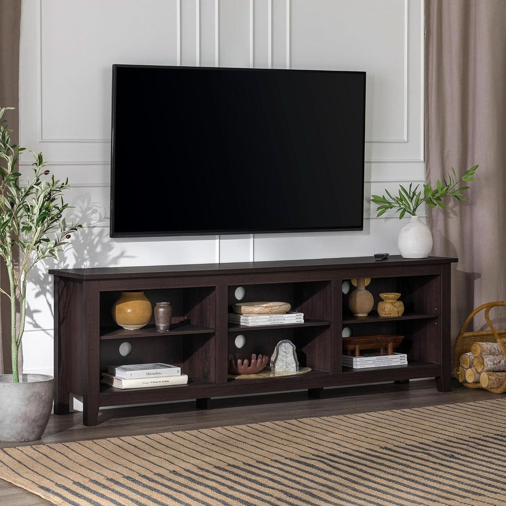 70 Inch TV Stand Espresso Finish With Adjustable Shelves